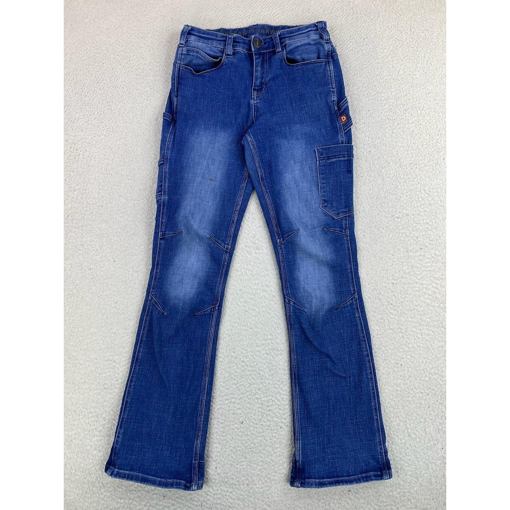 Dovetail Workwear Straight Jeans Womens 4 Blue Medium Wash Cargo DWS23P7D-422
